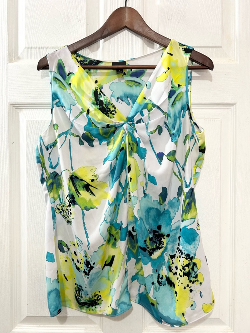 Worthington Women's Floral Watercolor Sleeveless Top in Teal, Lime & Aqua Size L - Picture 1 of 6